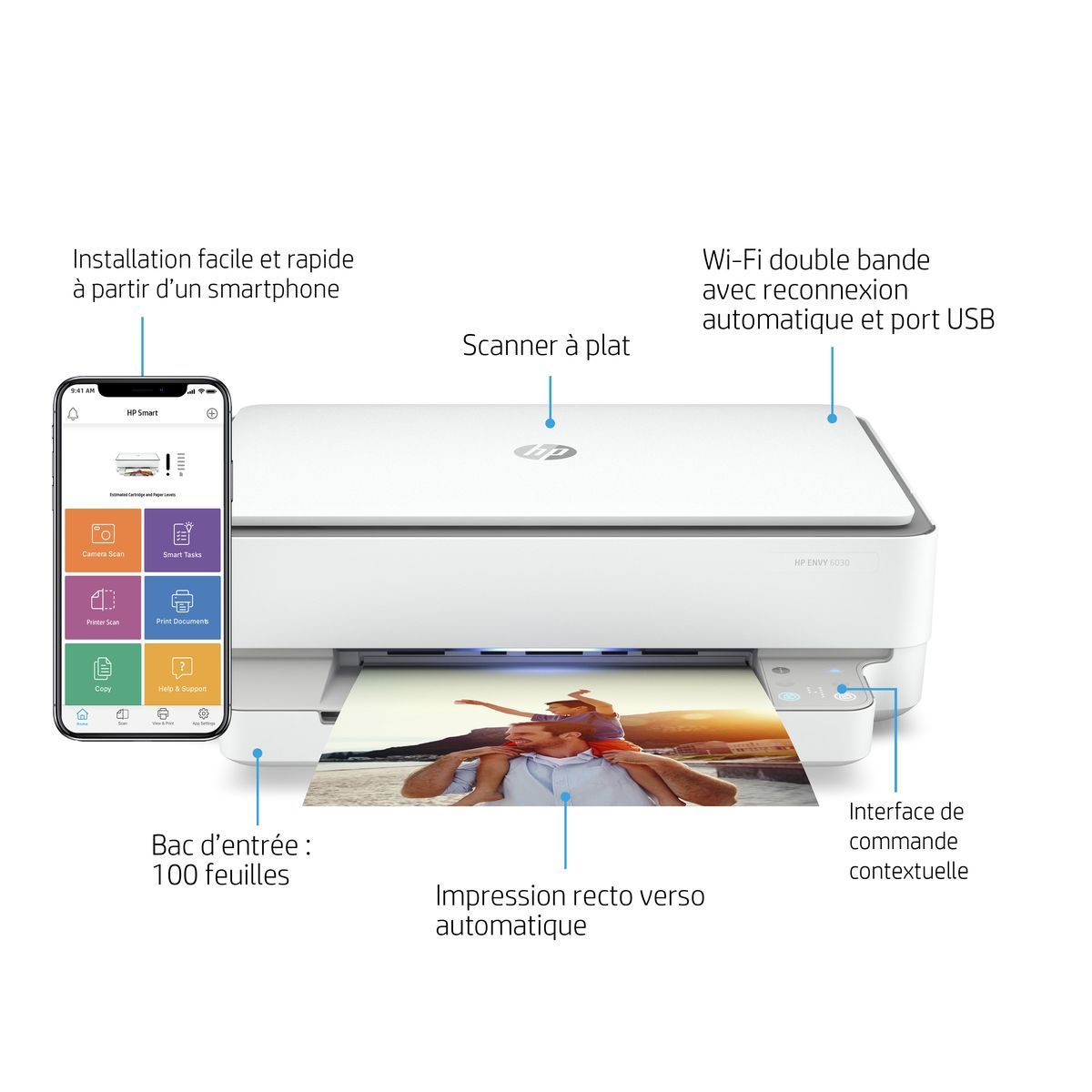 HP Imprimante multifonction Envy 6030 - 4 mois d'instant Ink offert