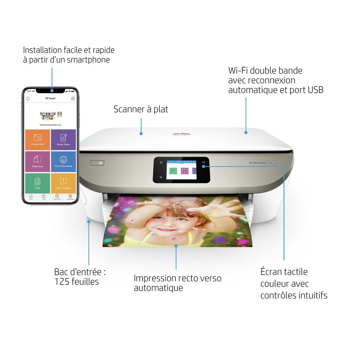 HP Imprimante multifonction 7134 - Compatible Instant INK