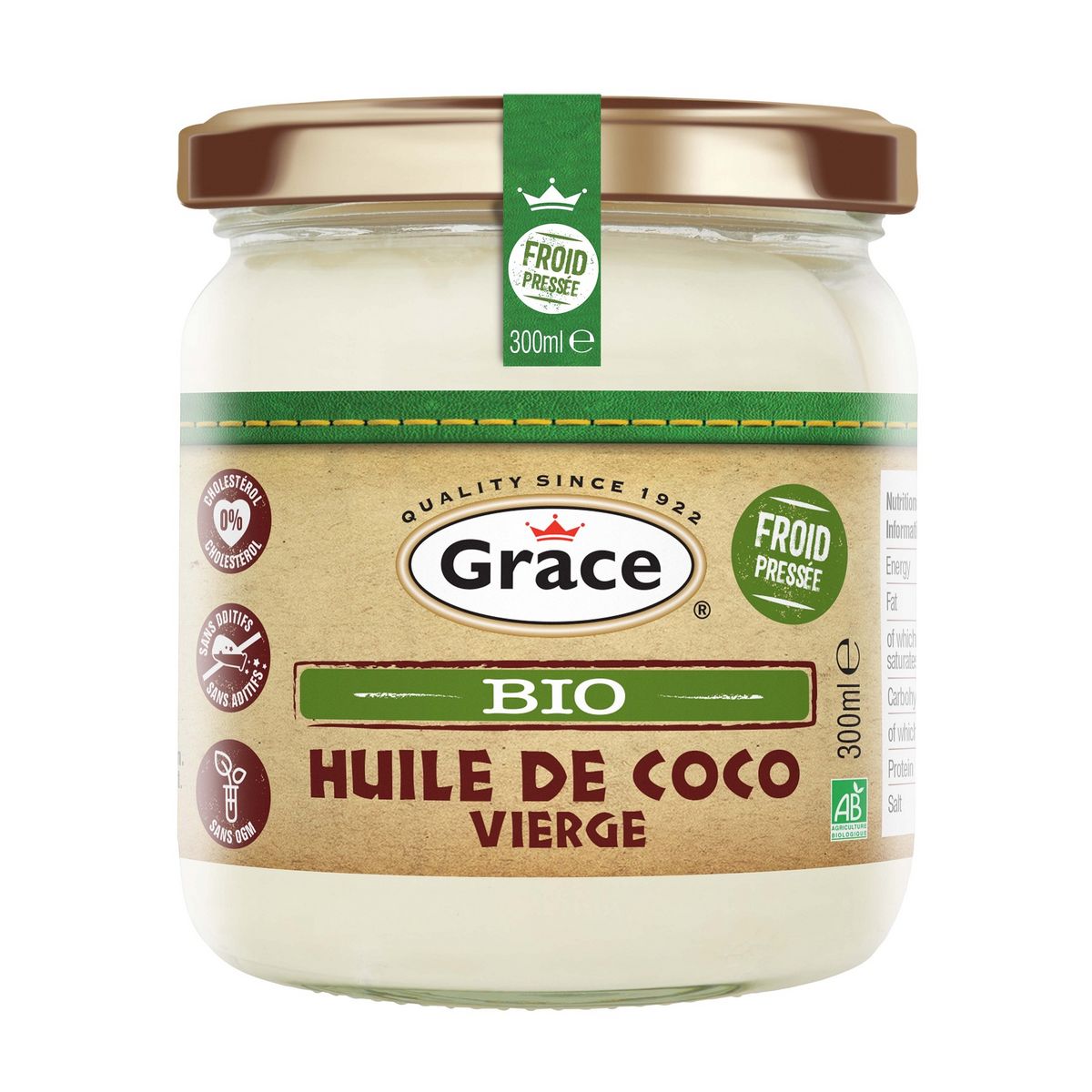 GRACE Huile de coco vierge bio 300ml