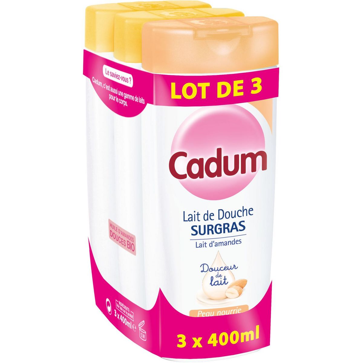 CADUM Crème douche surgras karité et lait amande fleurs d'oranger 3x400ml