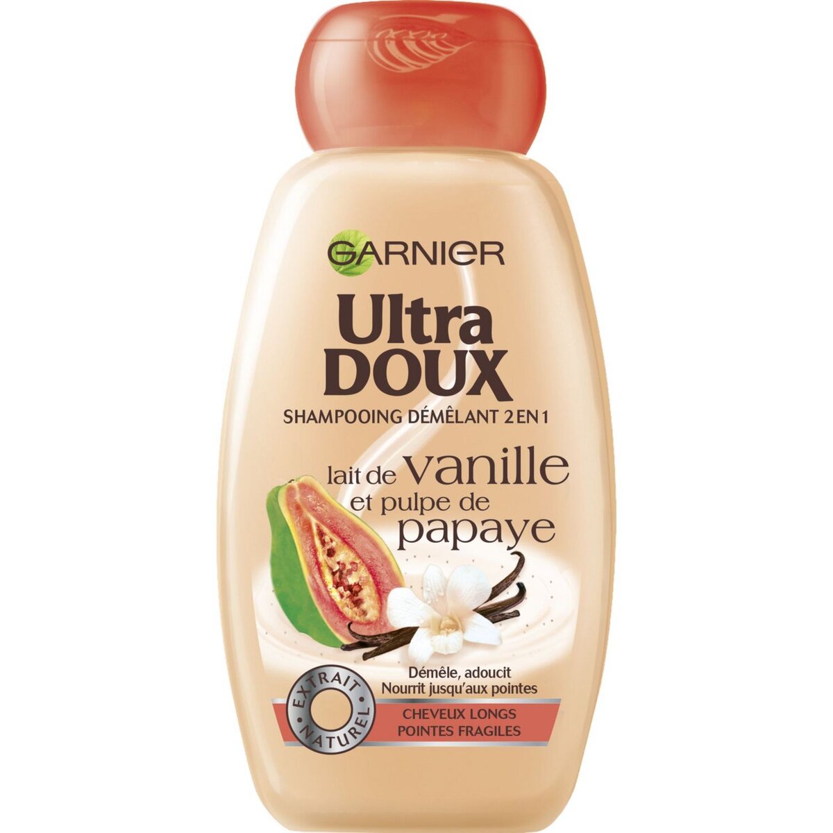 ULTRA DOUX Shampooing démêlant vanille & papaye cheveux longs, pointes fragiles 250ml