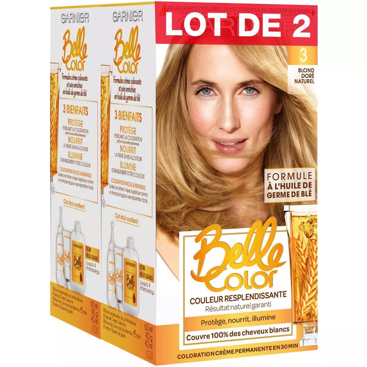 GARNIER Belle Color coloration permanente 3 blond doré naturel 2x3 produits 2 kits