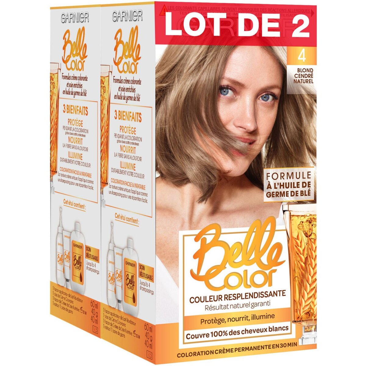 GARNIER Belle Color coloration permanente 4 blond cendré naturel 2x3 produits 2 kits