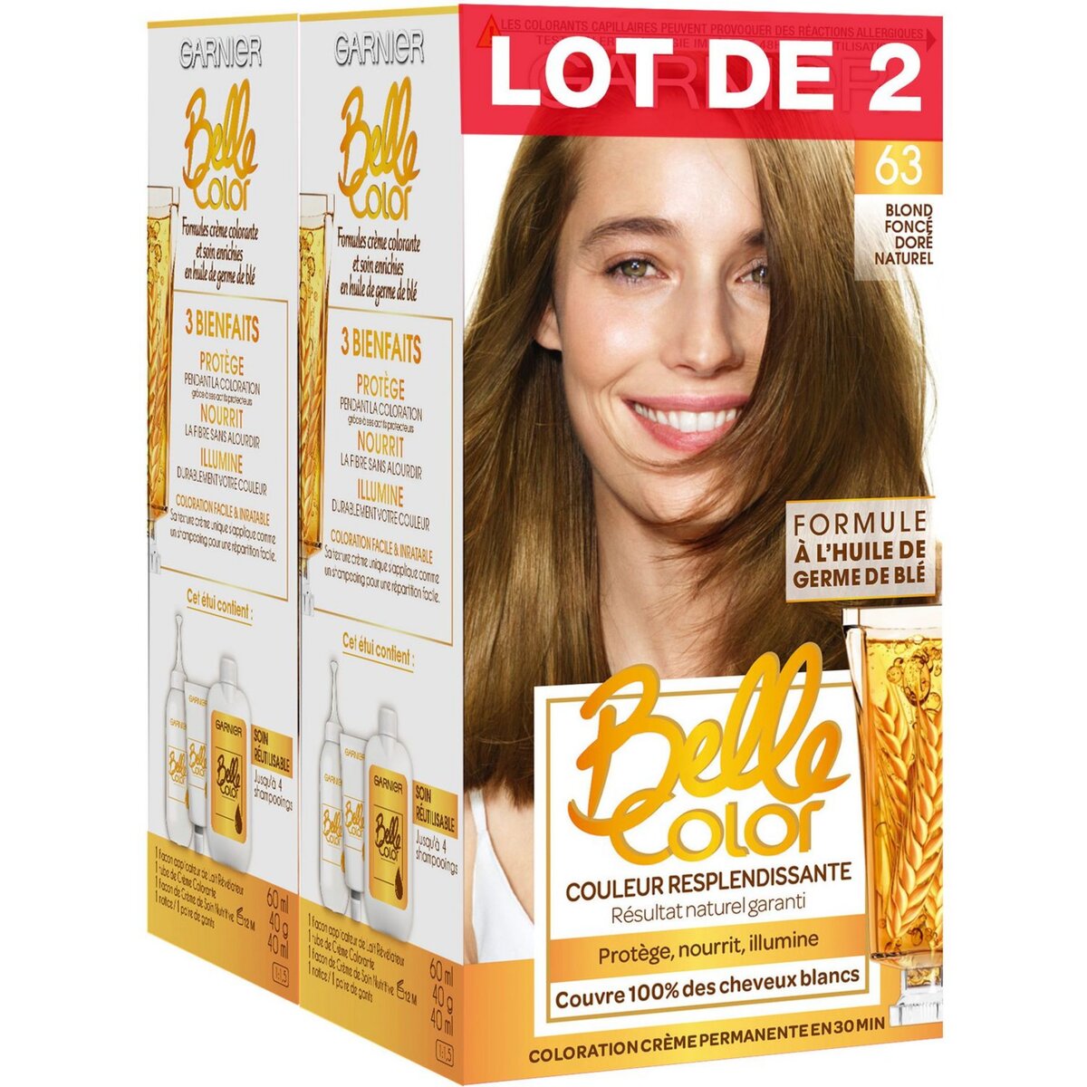 GARNIER Belle Color coloration permanente 63 blond foncé doré naturel 2x3 produits 2 kits