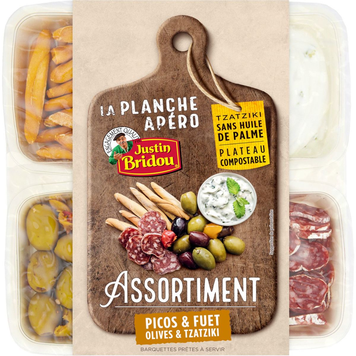 JUSTIN BRIDOU Assortiment apéro picos et fuet olives tzatziki saucisson 220g
