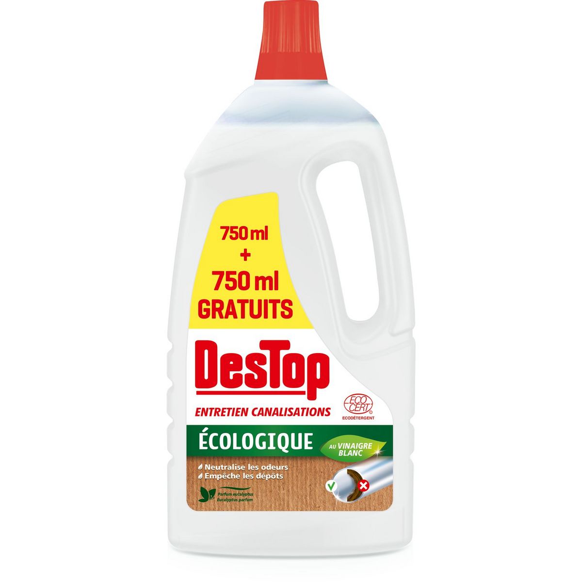 DESTOP Gel entretien canalisations écologique 750ml + 750ml offerts