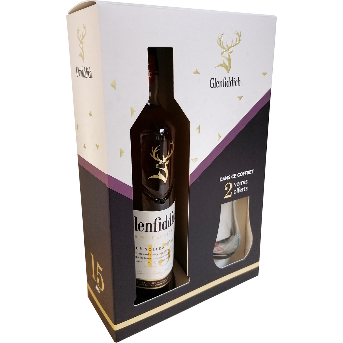 GLENFIDDICH Whisky single malt 15 ans 40% coffret avec 2 verres 70cl
