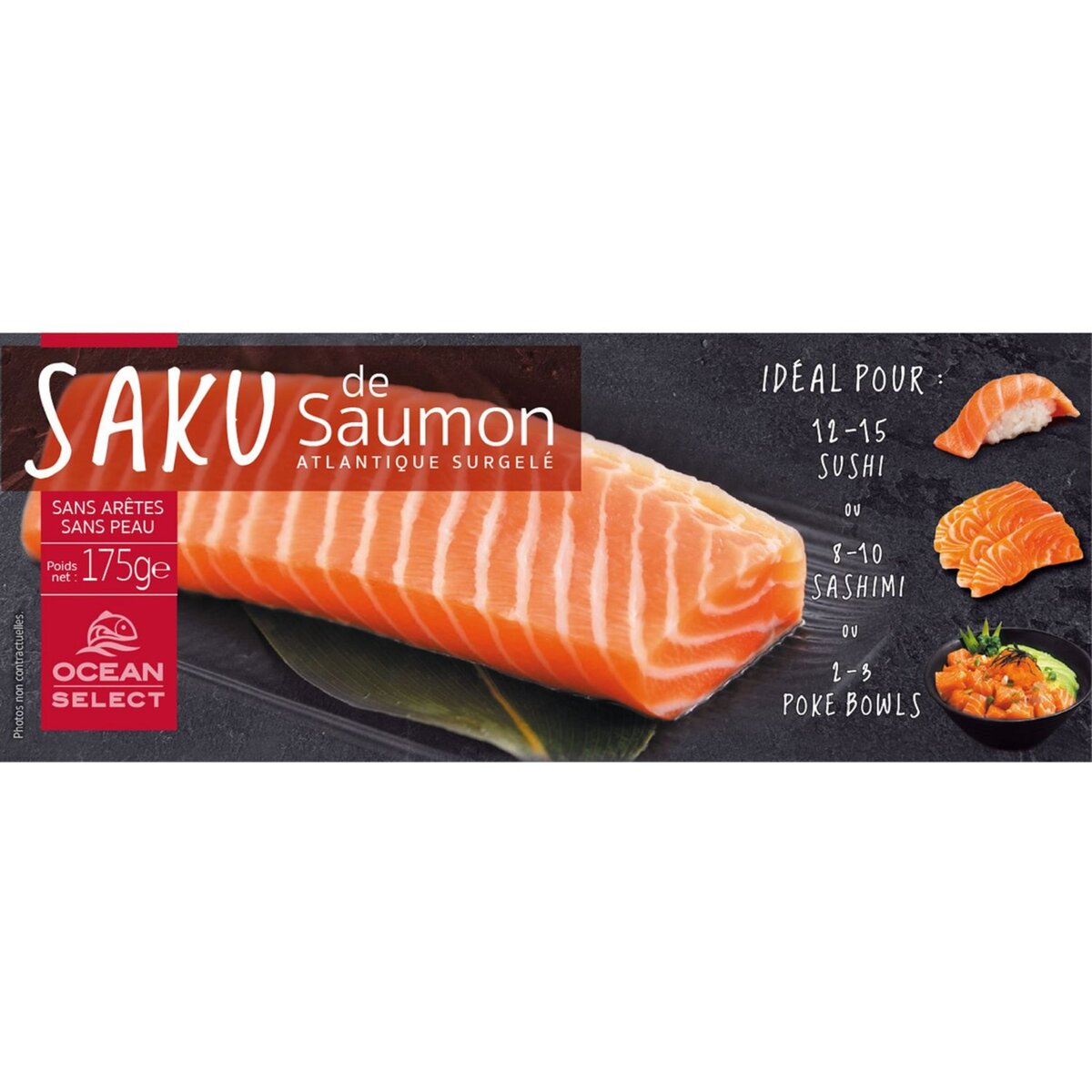 saku de saumon de l'Atlantique sans arêtes sans peau 175g