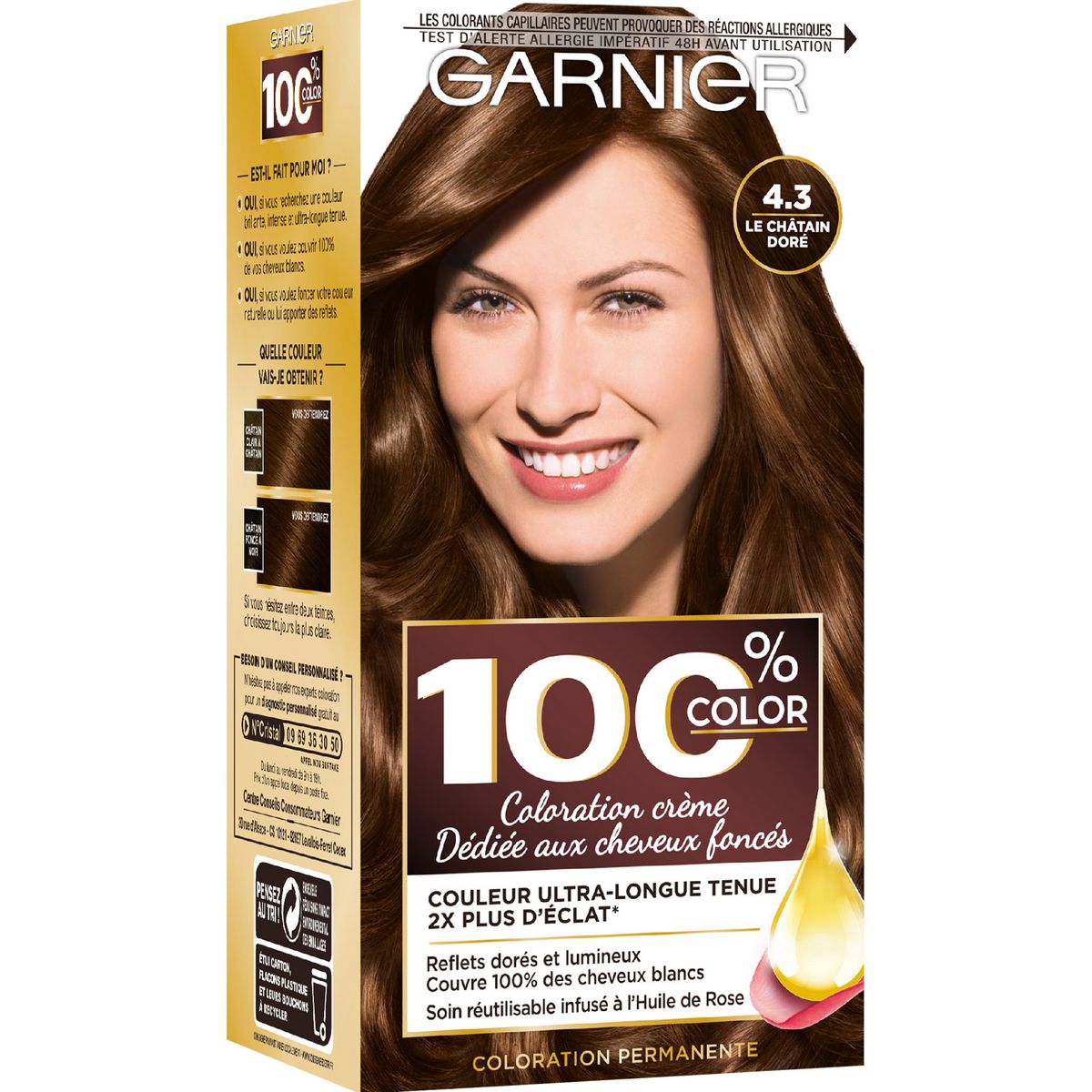 GARNIER Coloration permanente 4.3 le châtain doré 3 produits 1 kit
