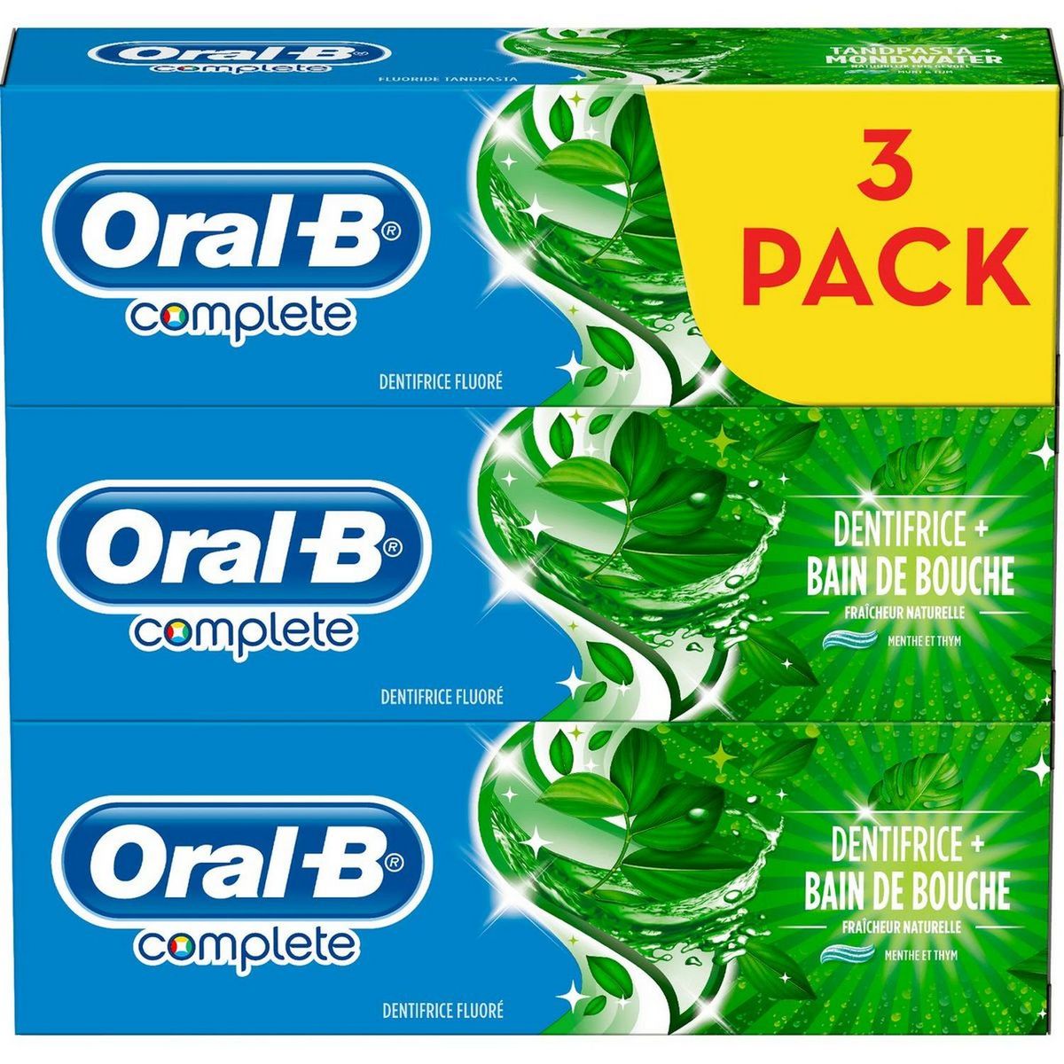 ORAL-B Dentifrice + bain de bouche  fraîcheur naturelle 3x75ml