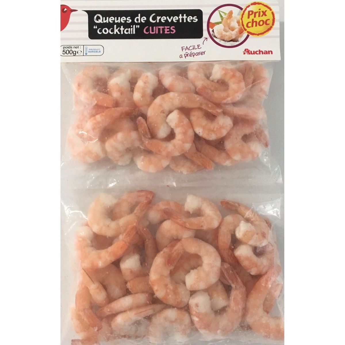 AUCHAN Queue de crevette "cocktail" cuite 3-4 portions 500g