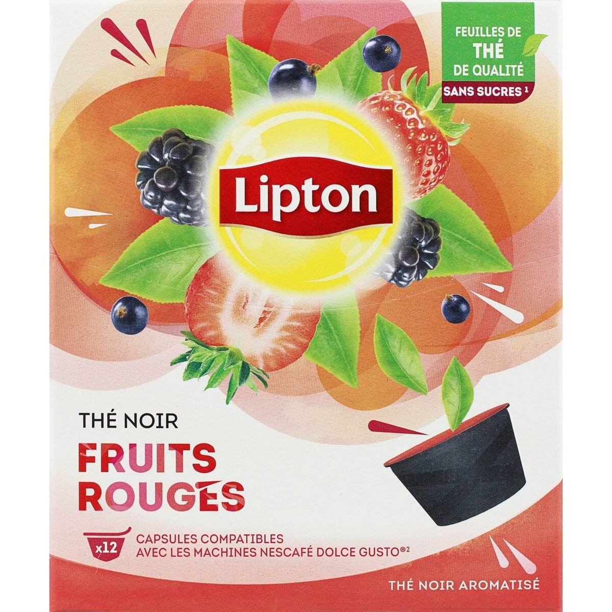 LIPTON Capsules Thé noir aux fruits rouges compatible Dolce Gusto 12 capsules 33g