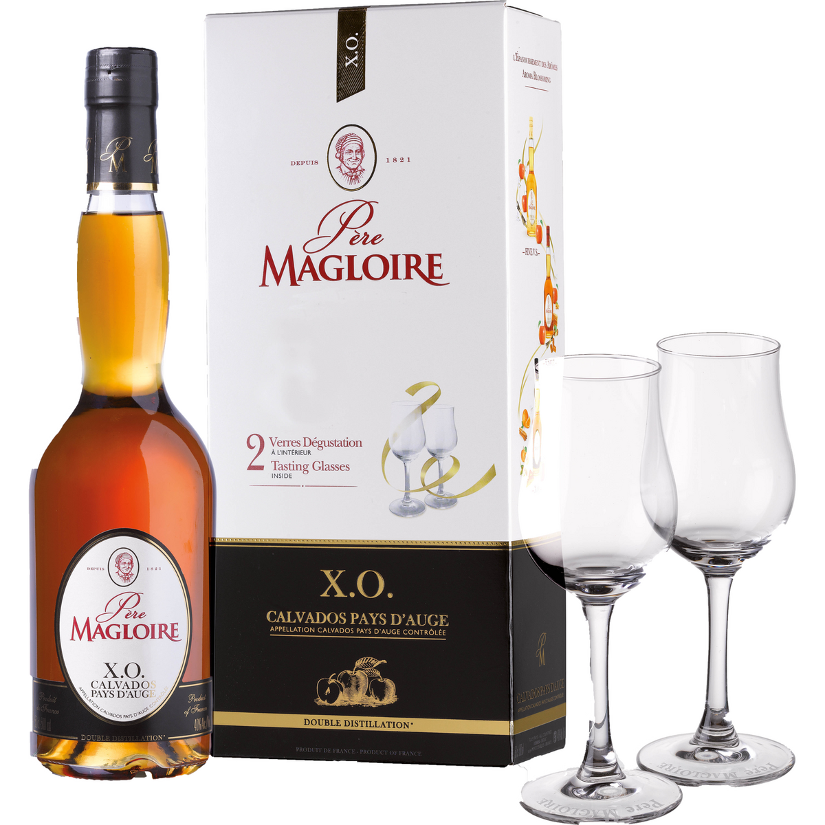 PERE MAGLOIRE Calvados 40% avec étui + 2 verres 50cl