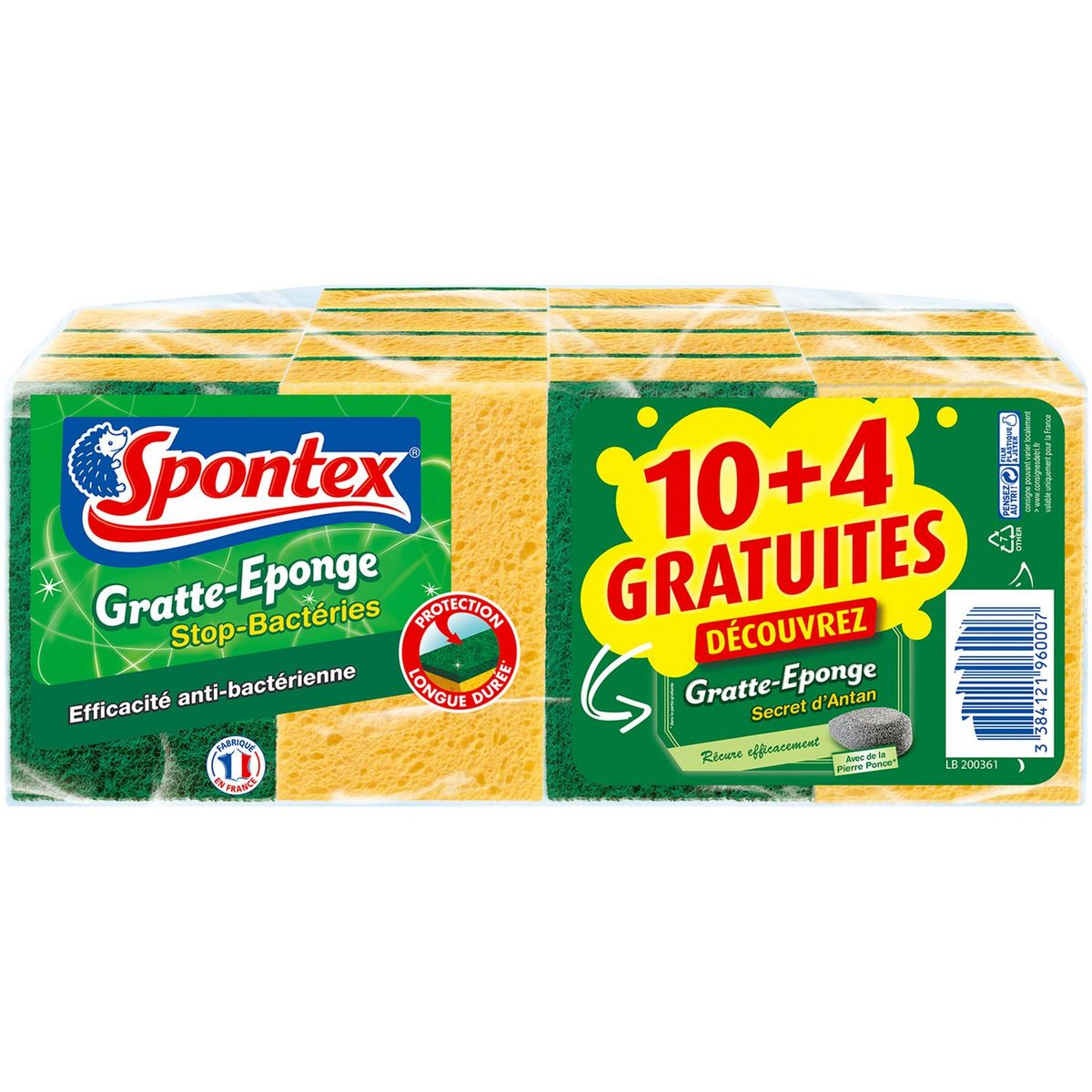 SPONTEX 10 Gratte-Eponge Stop-Bactéries + 4 Gratte-Eponge Secret d'Antan gratuites 12+4 offertes