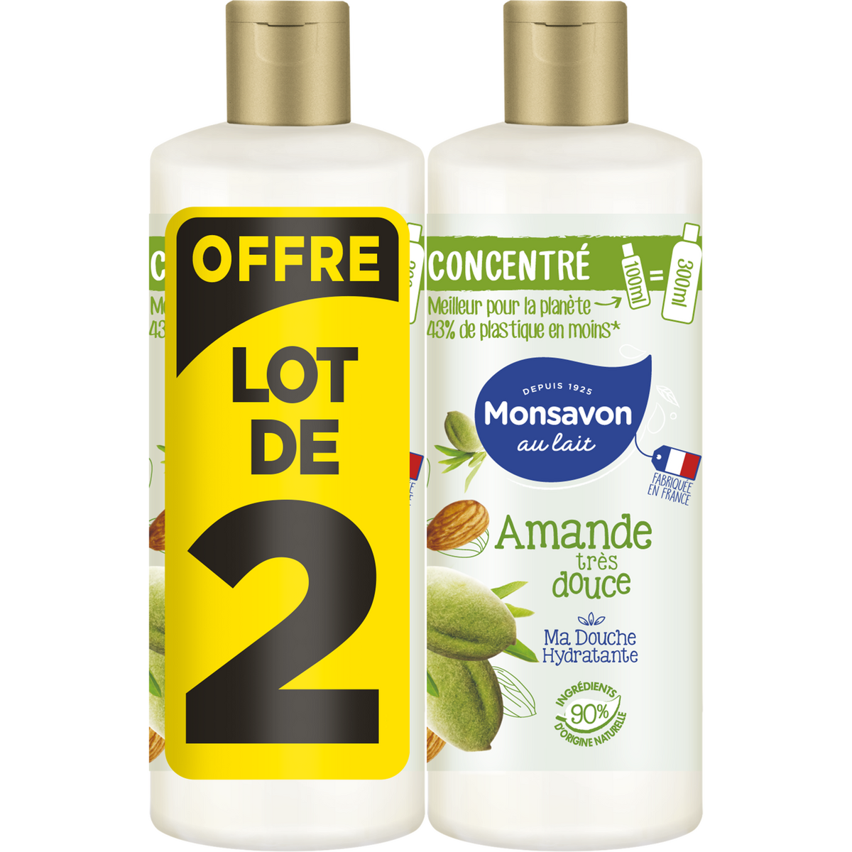 MONSAVON Gel douche femme à l'amande très douce  2x100ml