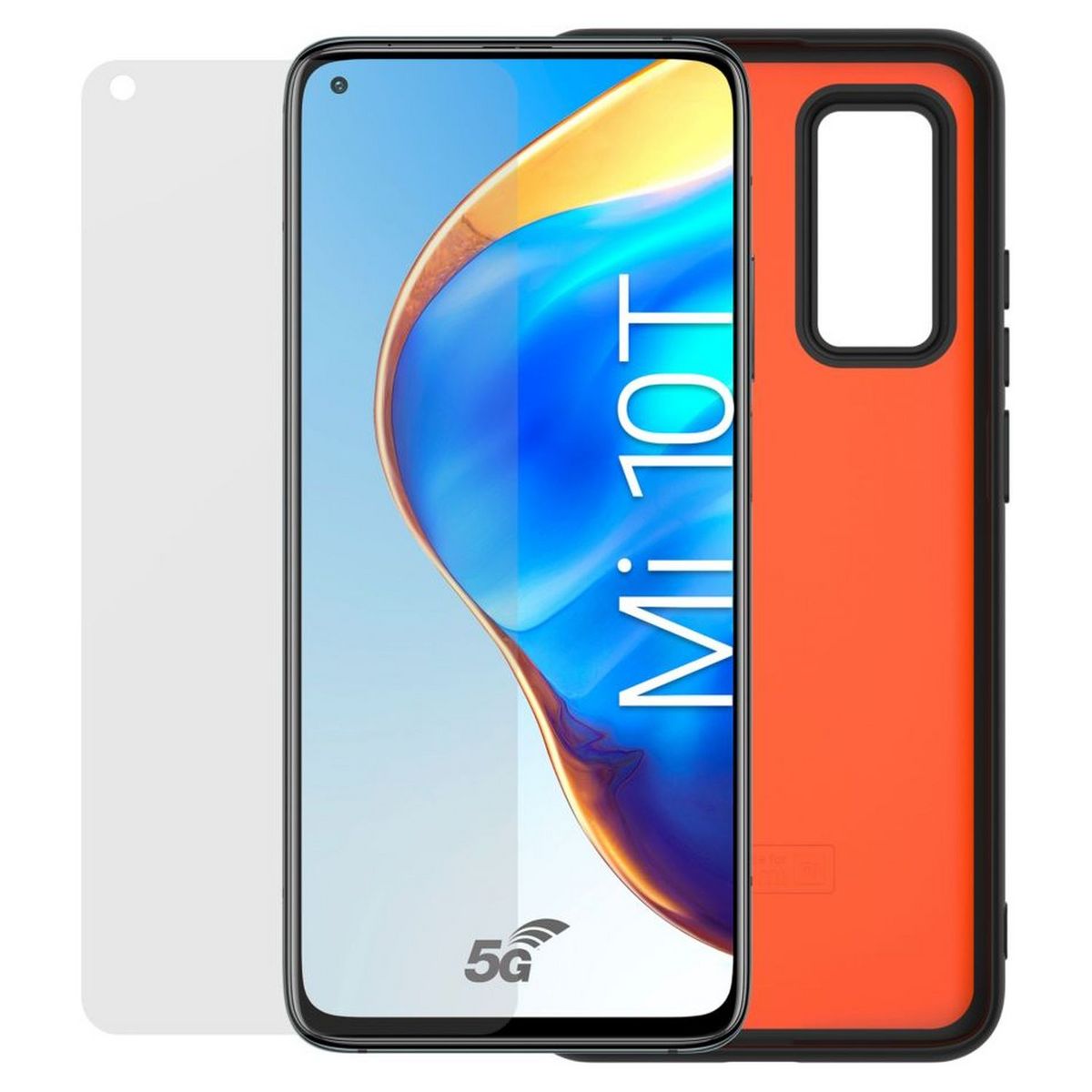 XIAOMI Coque + Verre trempé pour Xiaomi Mi 10T/Mi 10T Pro - Noir/Orange