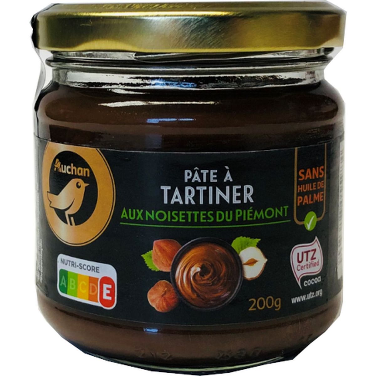 AUCHAN GOURMET Pâte a tartiner aux noisettes du Piémont sans huile de palme 200g