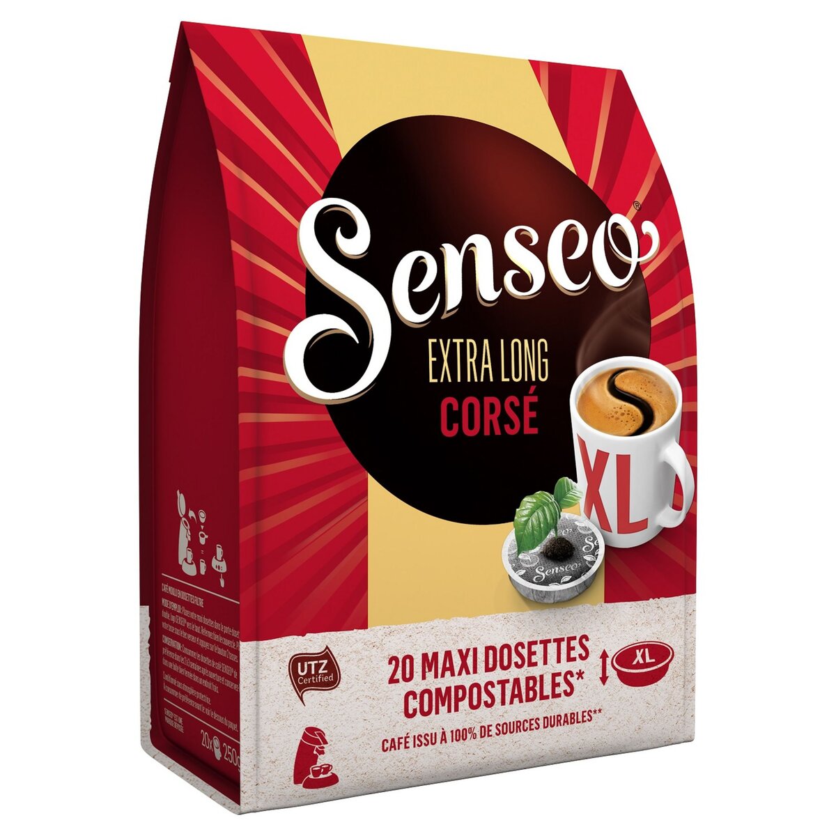 SENSEO Maxi dosettes de café compostables extra long corsé 20 dosettes 250g  pas cher 