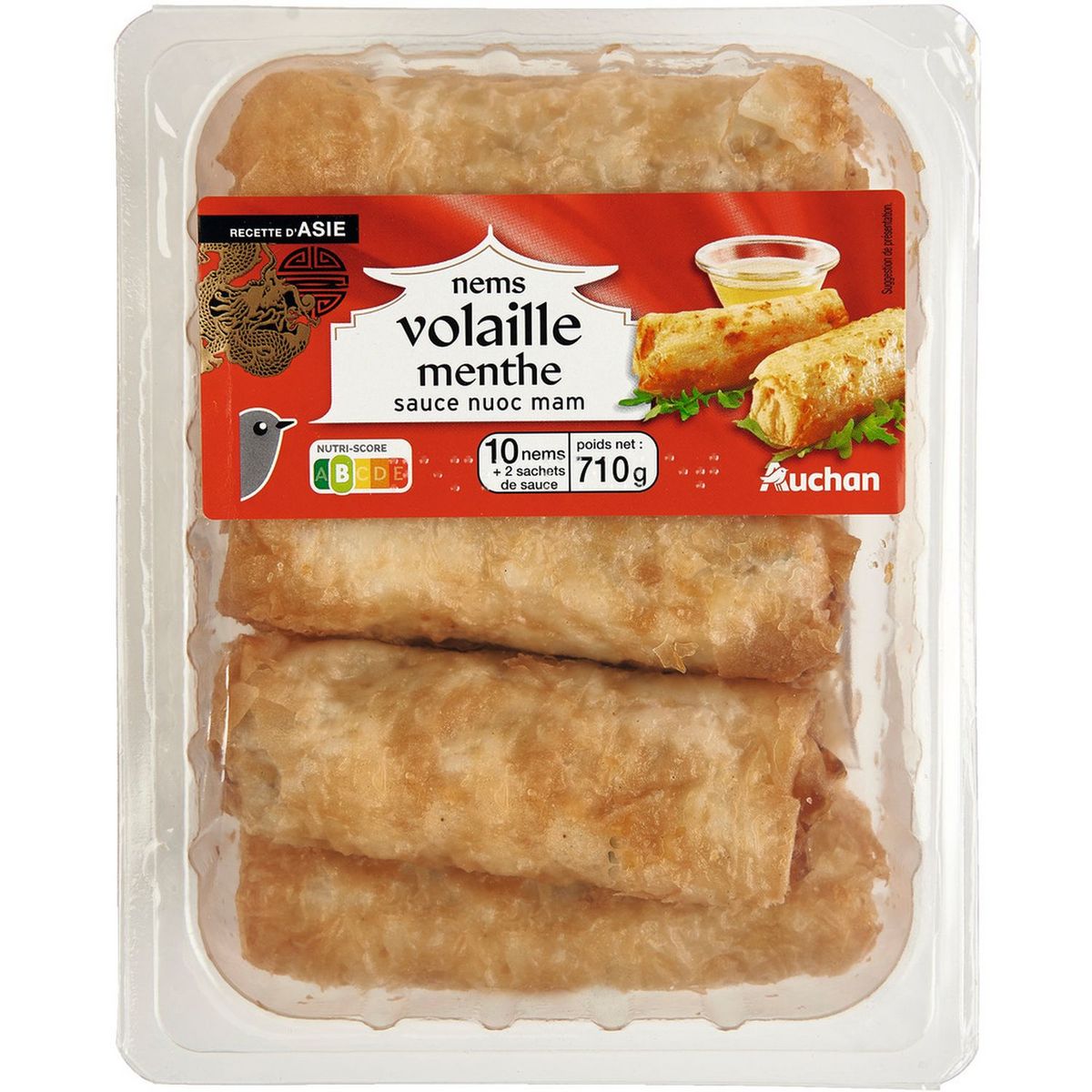 AUCHAN Nems volaille menthe sauce nuoc mam 10 pièces 710g