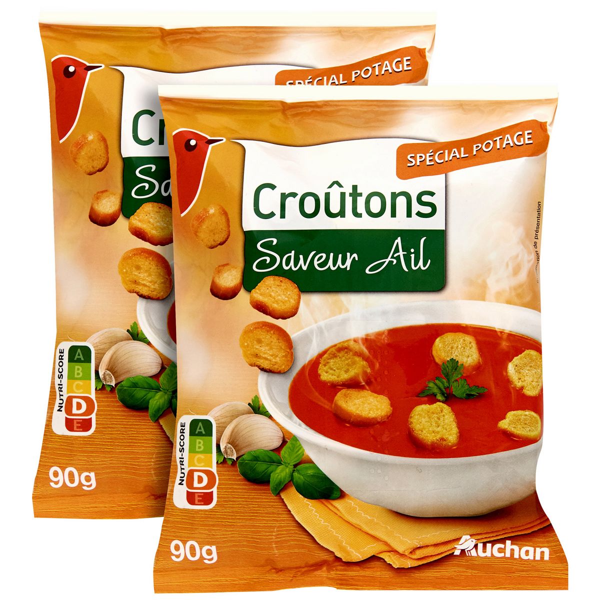 AUCHAN Croûtons à l'ail 2x90g