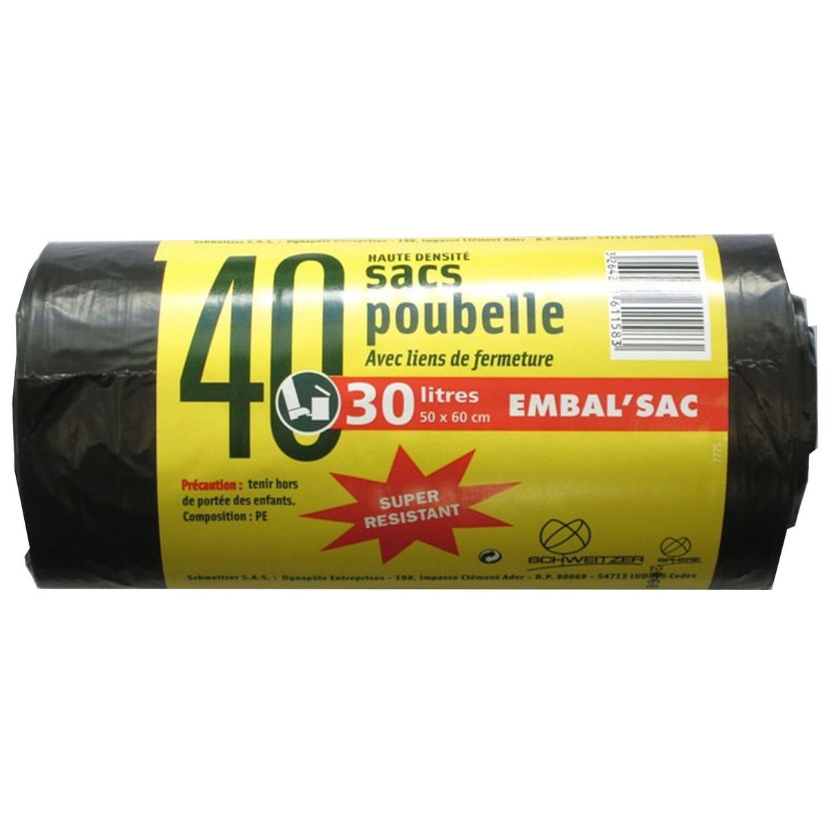 EMBAL'SAC Sacs poubelle super résistant avec liens de fermeture 30l  40 sacs