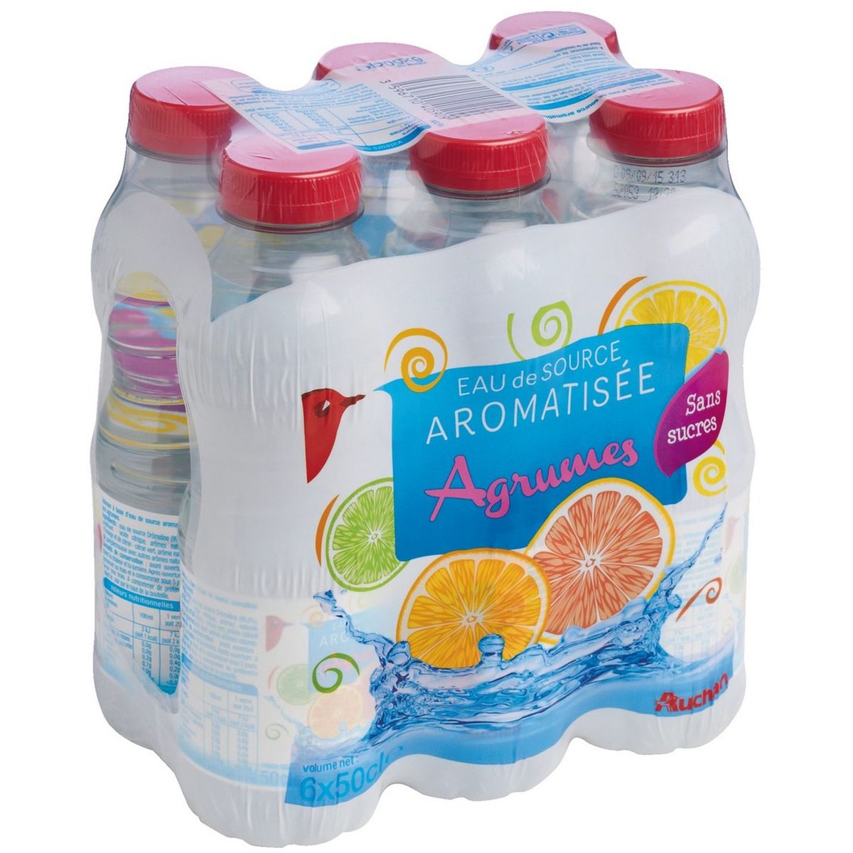 AUCHAN Eau de source aromatisée agrumes bouteilles 6x50cl