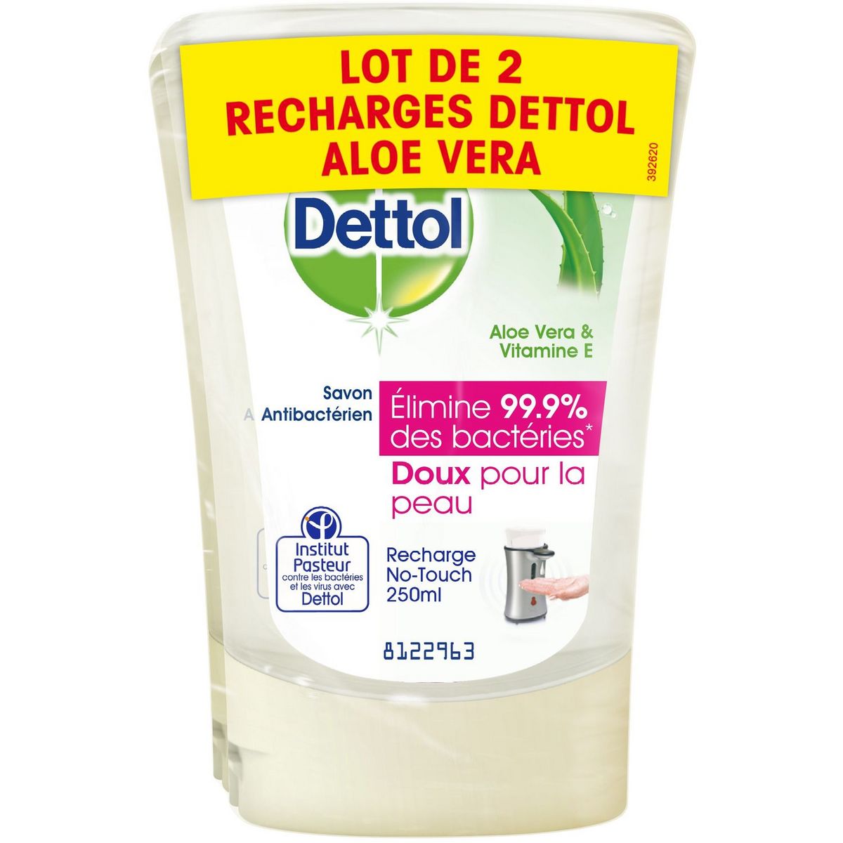 DETTOL Recharge No Touch Savon antibactérien à l'aloé vera 2x250ml