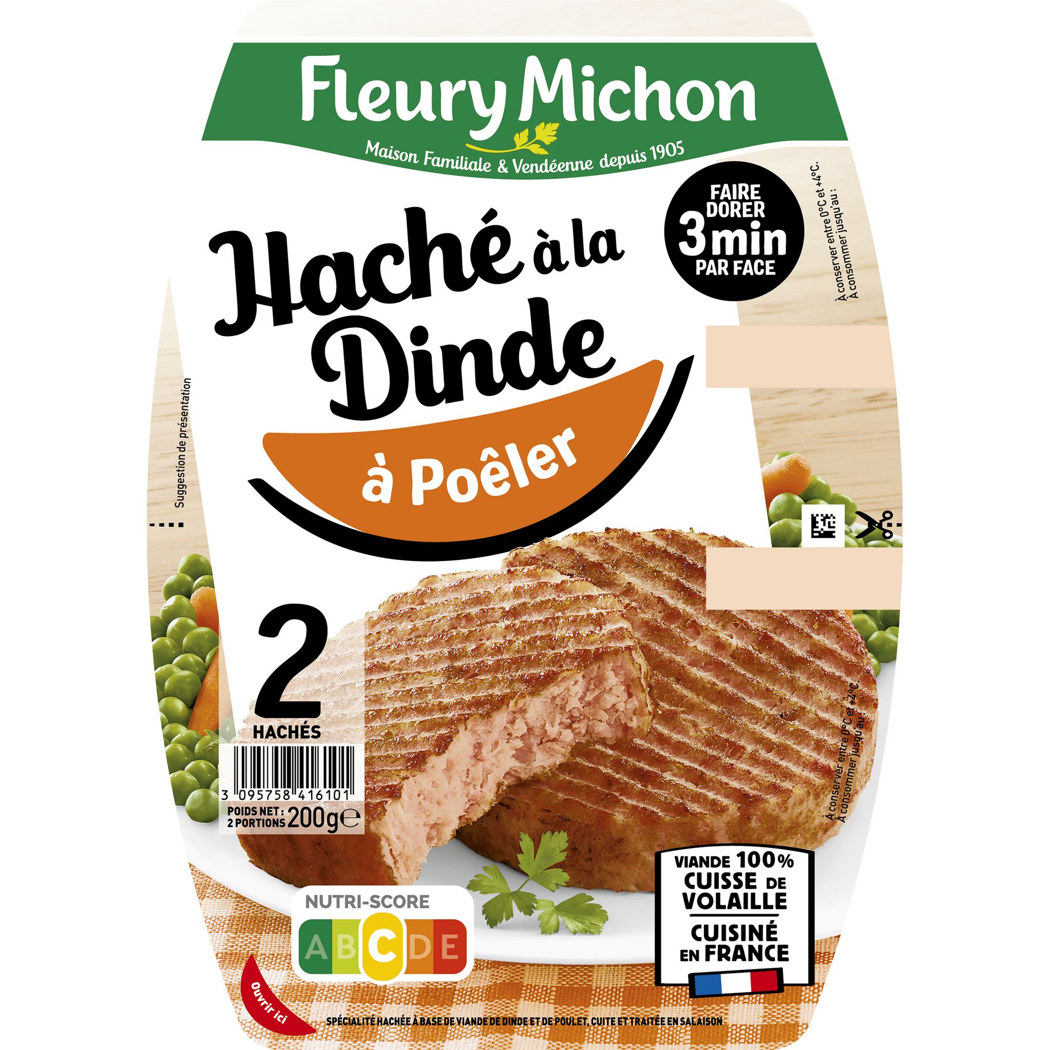 FLEURY MICHON Le Haché de dinde à poêler 2x100g
