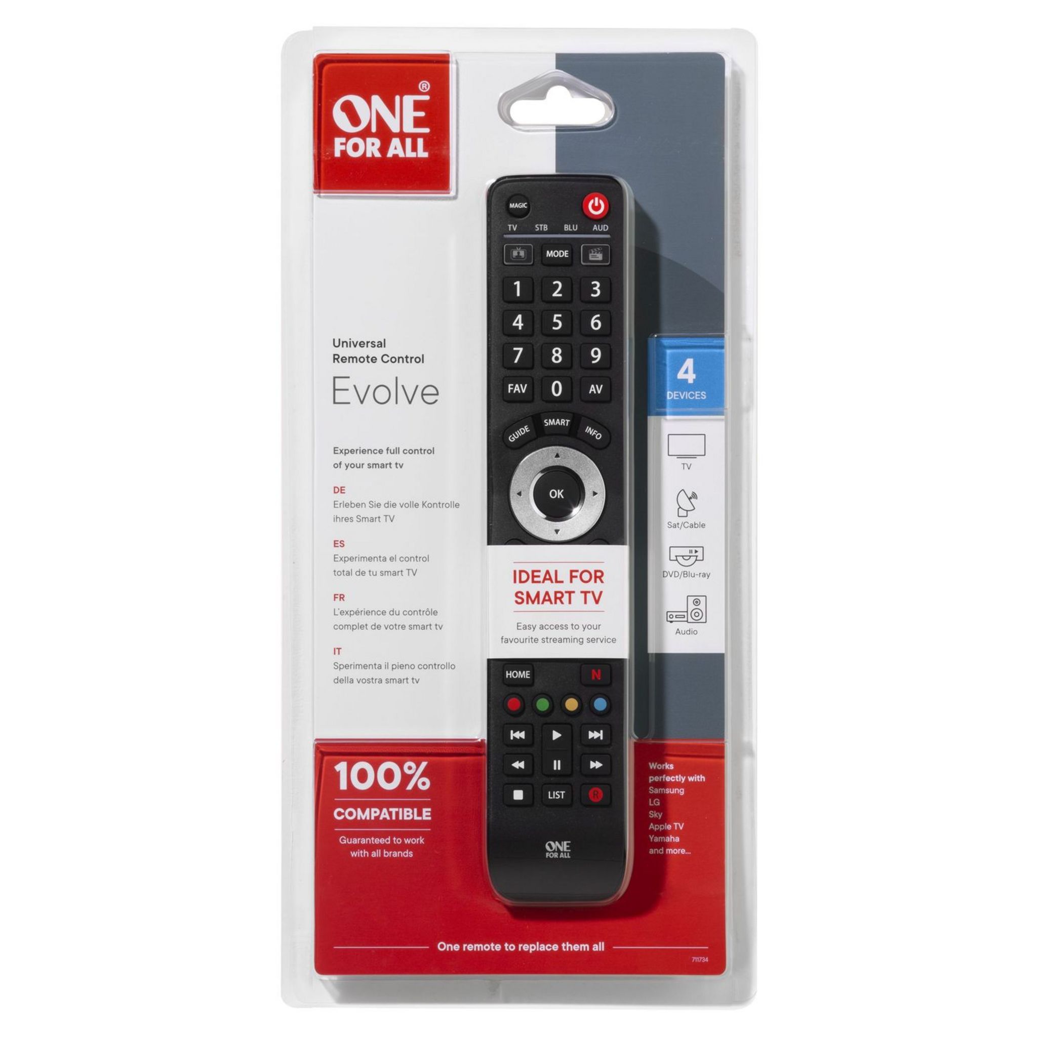 Voir la diapositive 2 : ONE FOR ALL Télécommande Universelle URC7145 Evolve 4 Noir