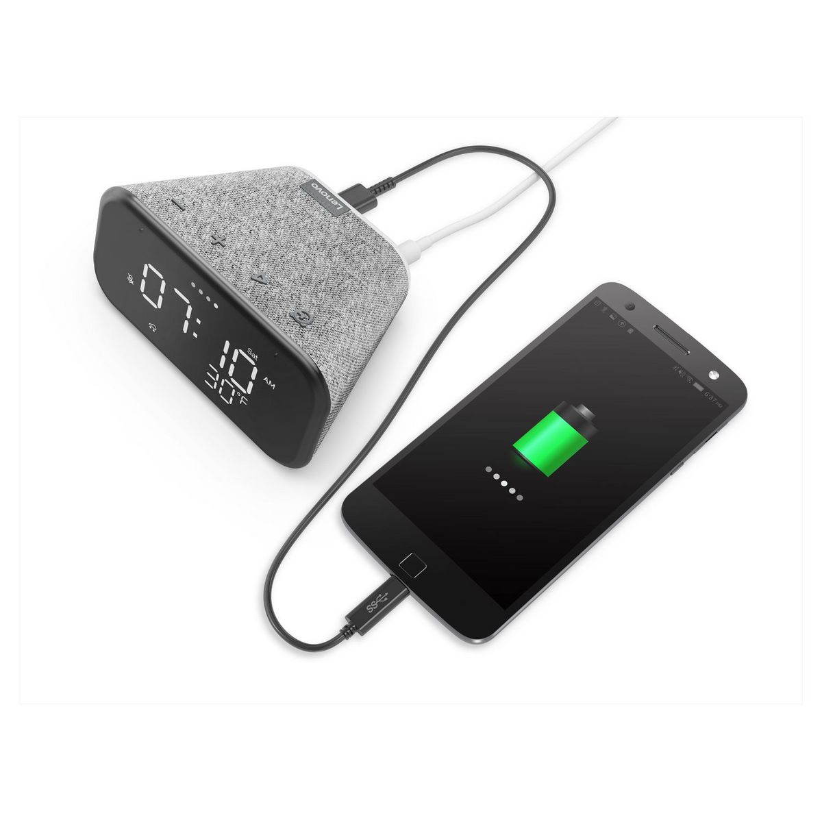 LENOVO Réveil Assistant vocal Smart Clock Essential - Gris