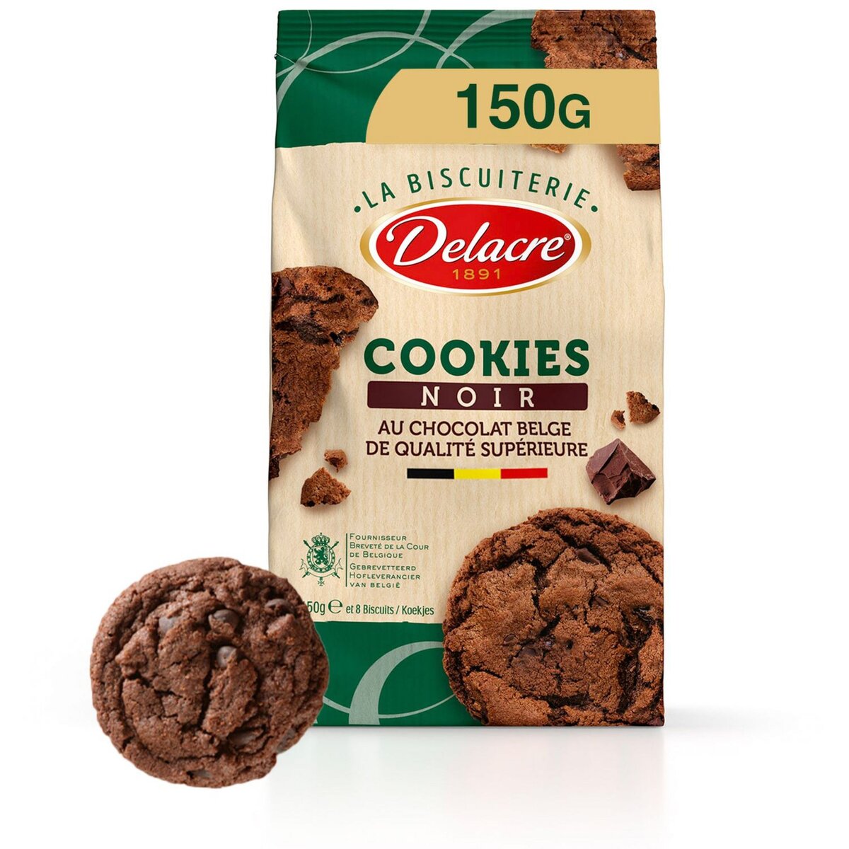 DELACRE Cookies biscuits chocolat noir 150g