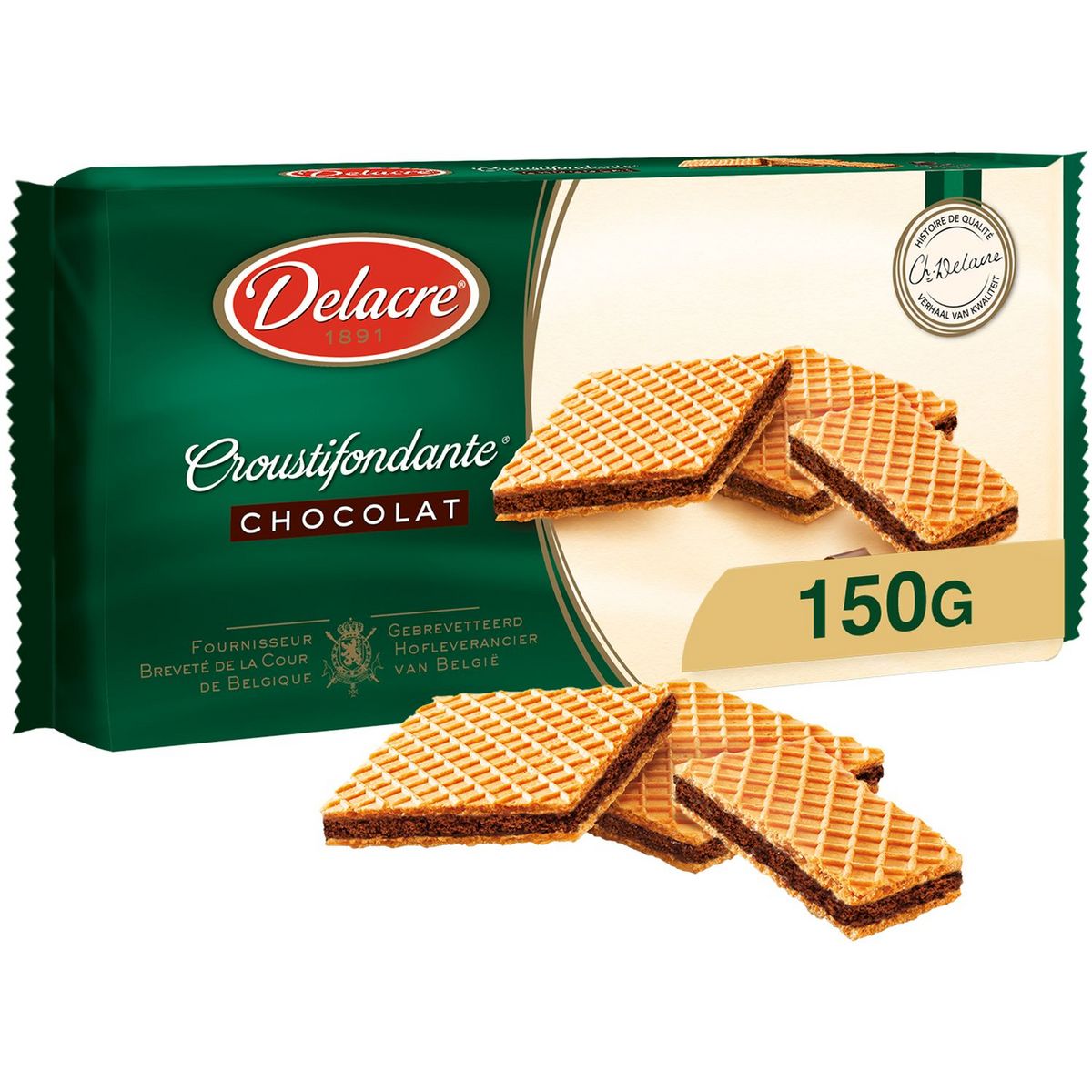DELACRE Croustifondante gaufrettes fourrées chocolat 150g