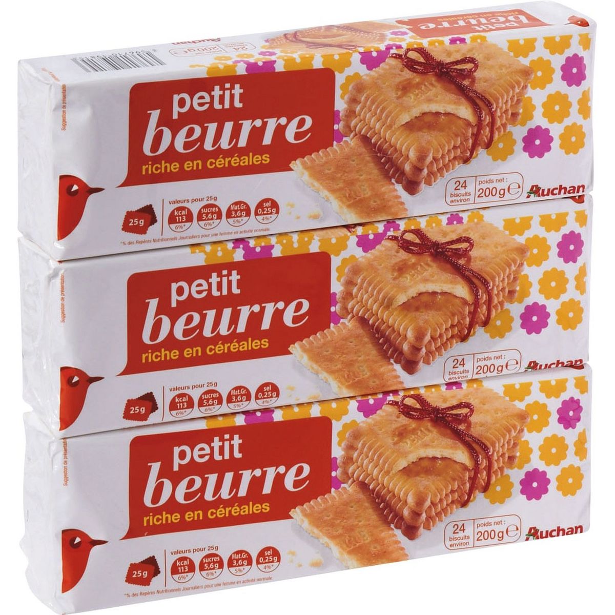 AUCHAN Biscuits petit beurre 3 paquets 200g
