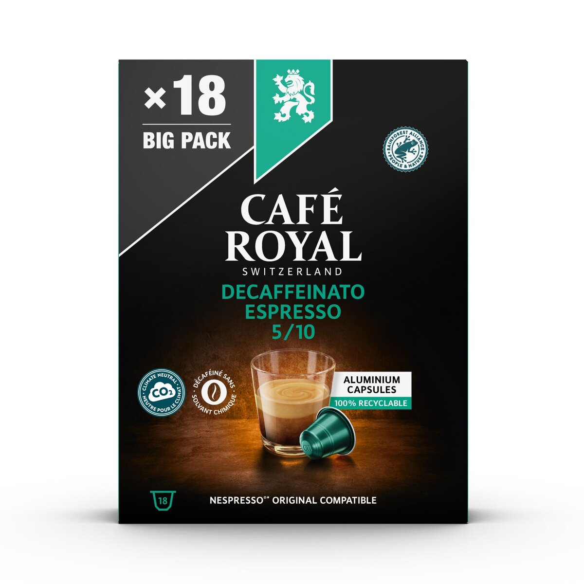 CAFE ROYAL Capsules de café décaféiné compatibles Nespresso 18 pièces 