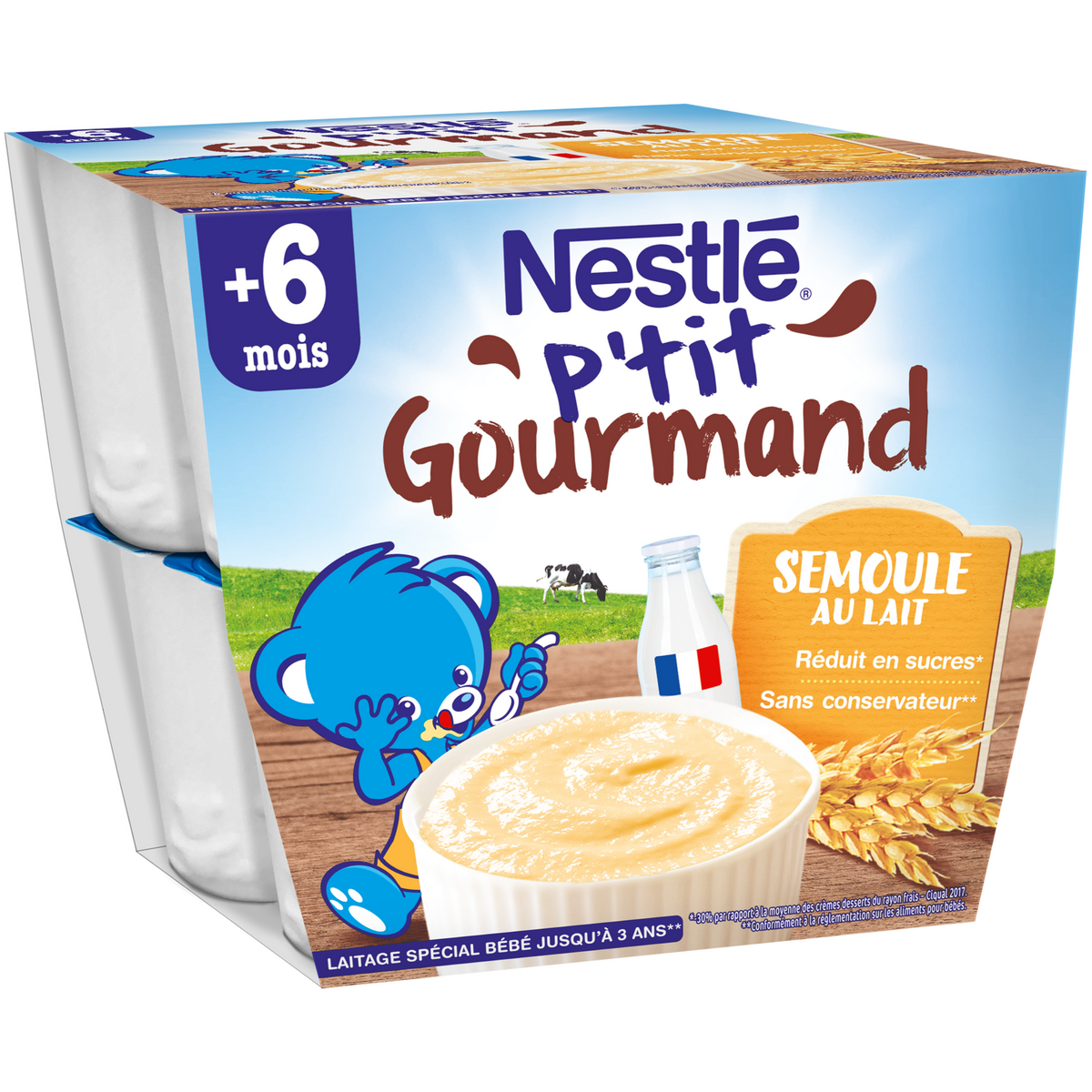 NESTLE P'tit gourmand Petit pot dessert lacté semoule au lait dès 6 mois 8x100g