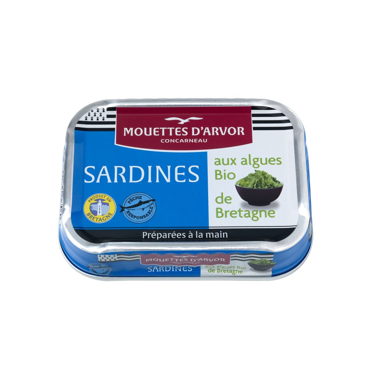 LES MOUETTES D'ARVOR Sardines aux algues bio de Bretagne, produit en Bretagne 115g