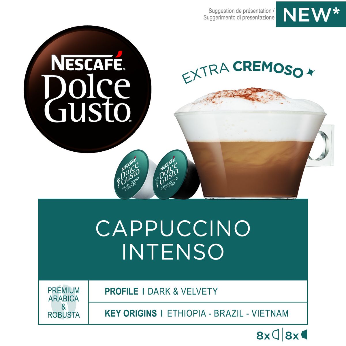 DOLCE GUSTO Cappuccino intense en dosette compatible Dolce Gusto 16 capsules 192g