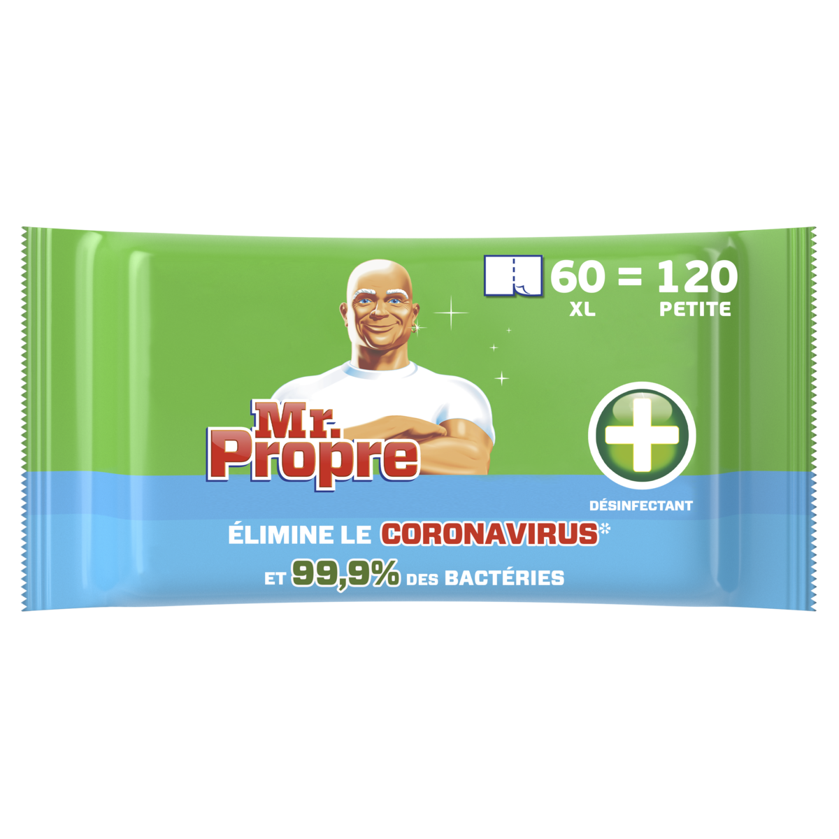 MR.PROPRE Lingettes désinfectantes multi-usages résistantes et épaisses 120 lingettes