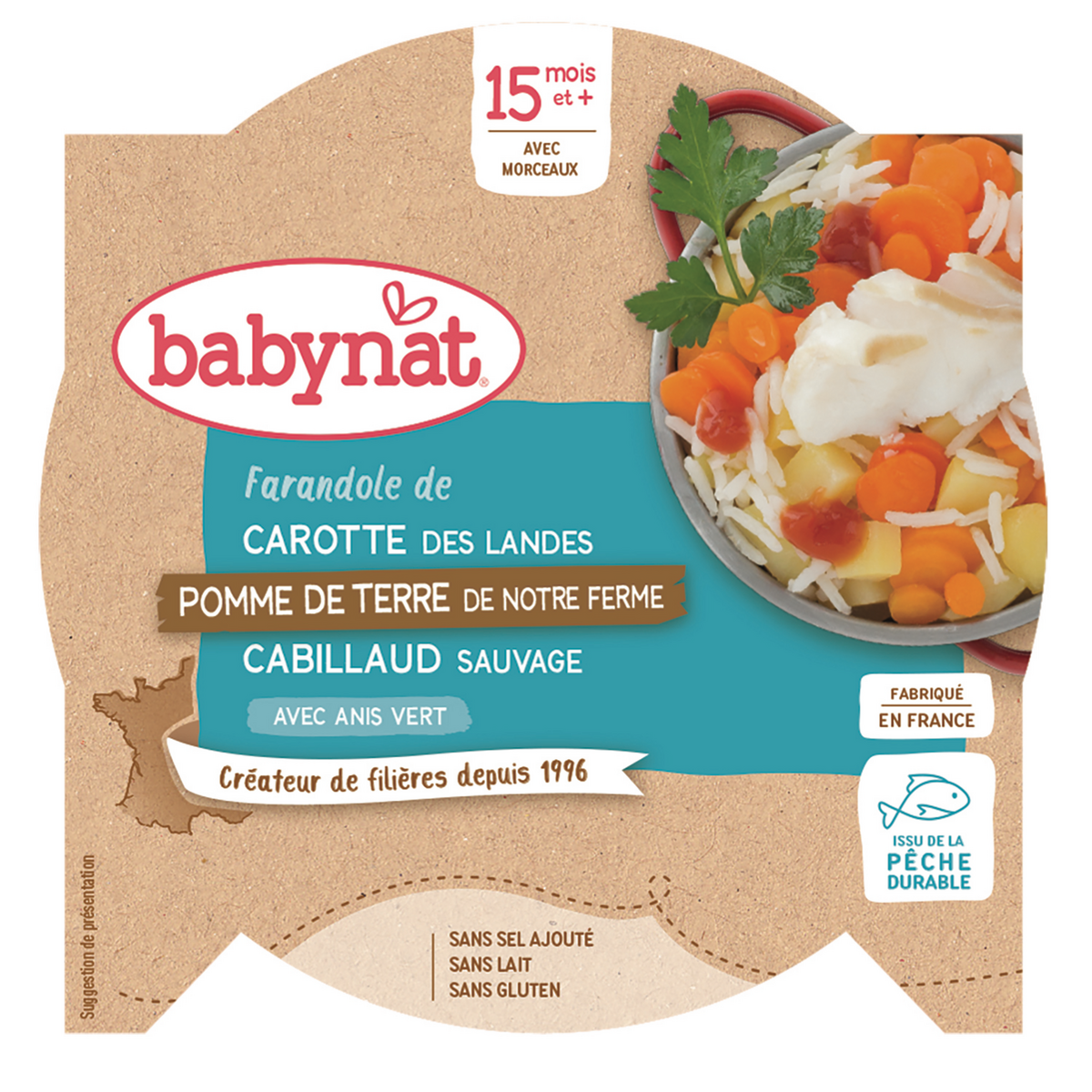 BABYNAT Assiette carotte pomme de terre au cabillaud dès 15 mois 260g