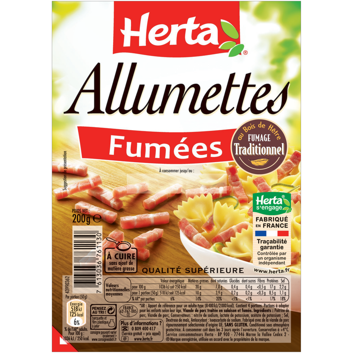 HERTA Allumettes fumées 200g
