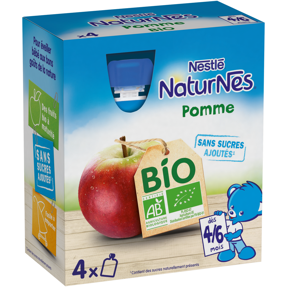 Naturnes Bio, Baby Fruit, Gourde, 4 Fruits, 6M, 90 gr