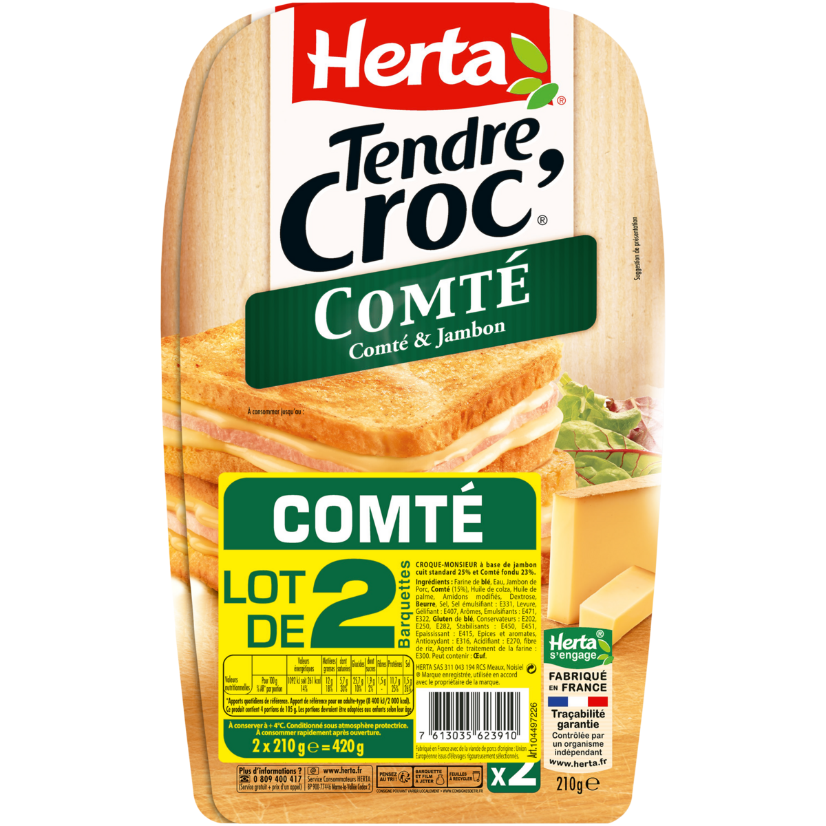 HERTA Tendre Croc' Comté et jambon 2 pièces  420g