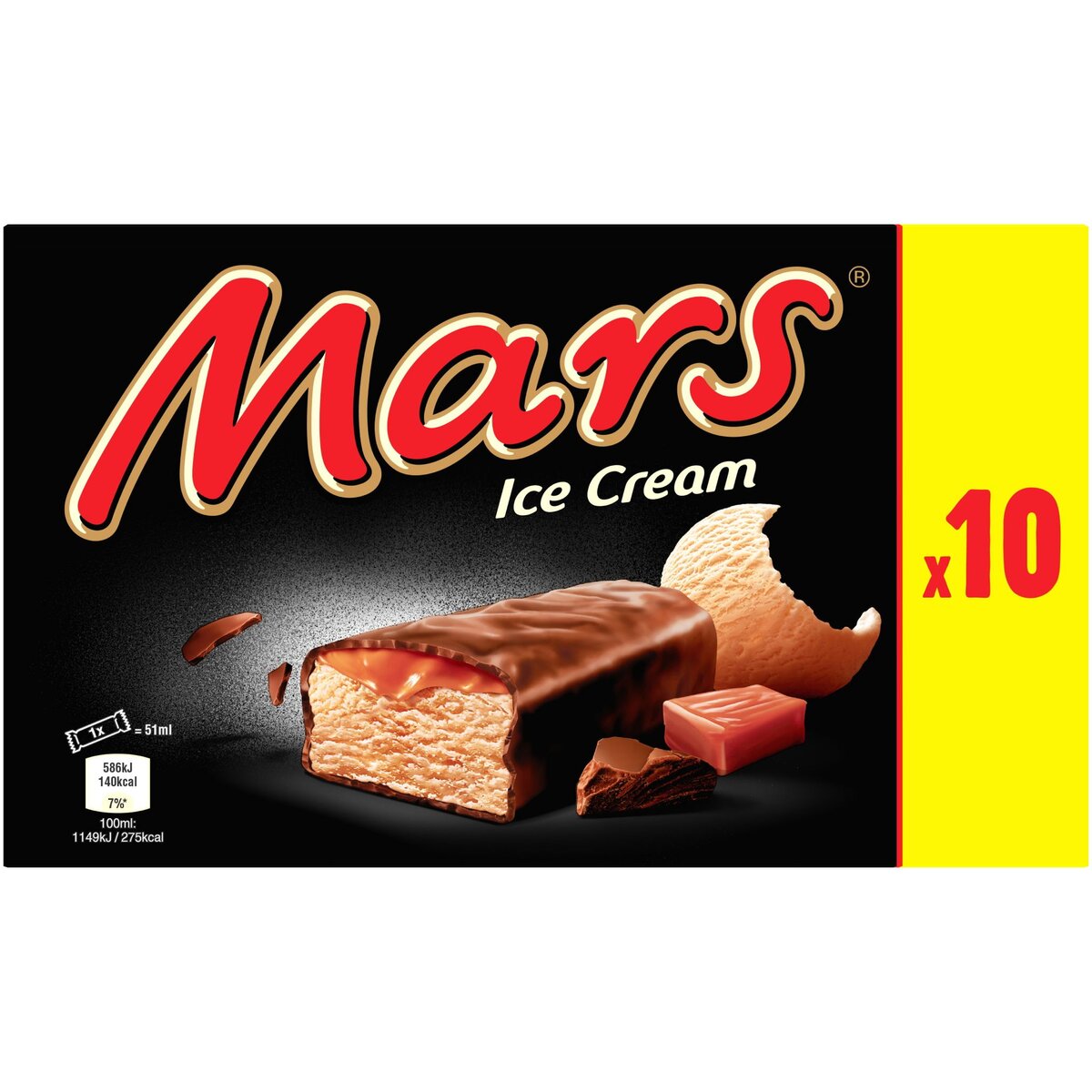 MARS Barre glacée au caramel enrobée de chocolat 10 pièces 481g