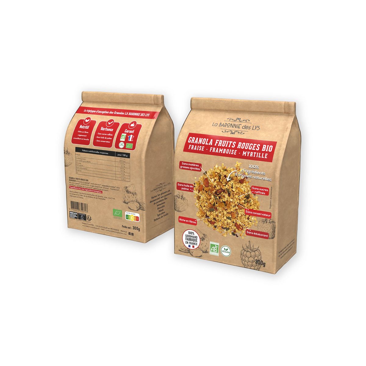LA BARONNIE DES LYS Céréales granola fruits rouges bio fraise framboise ...