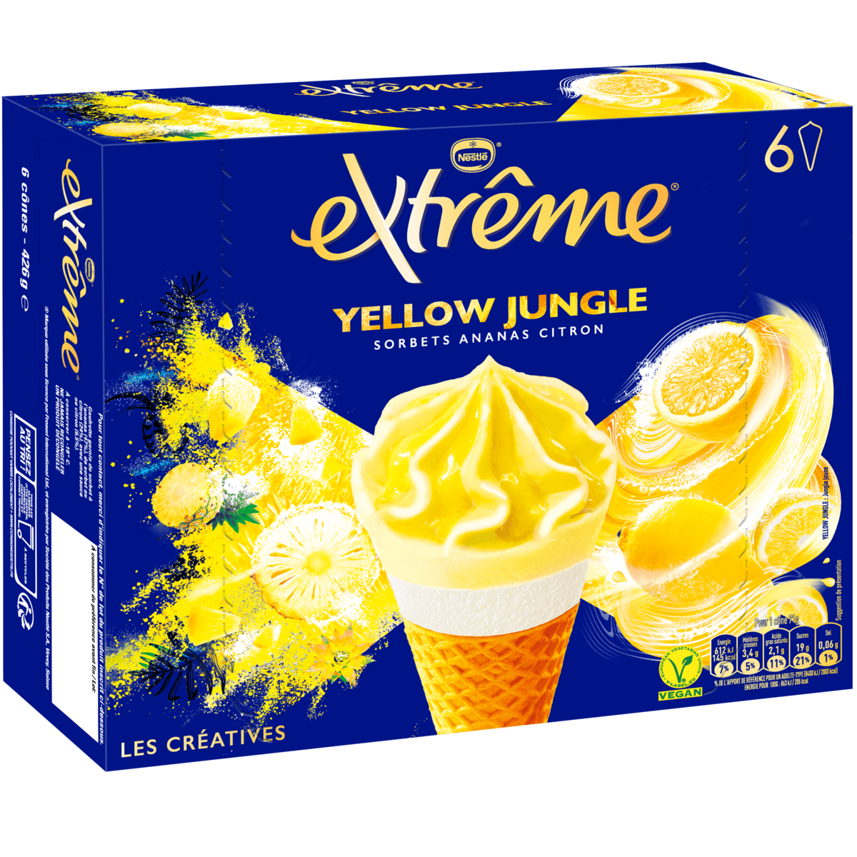 EXTREME Yellow Jungle cône sorbet ananas et citron 6 pièces 426g