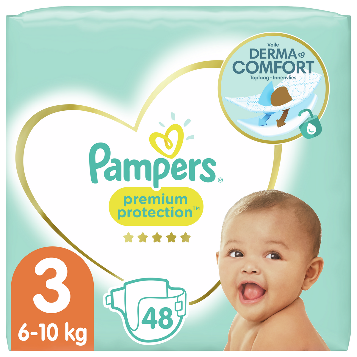 PAMPERS Couches premium protection taille3 6 à 10kg 48 couches pas cher Auchan.fr