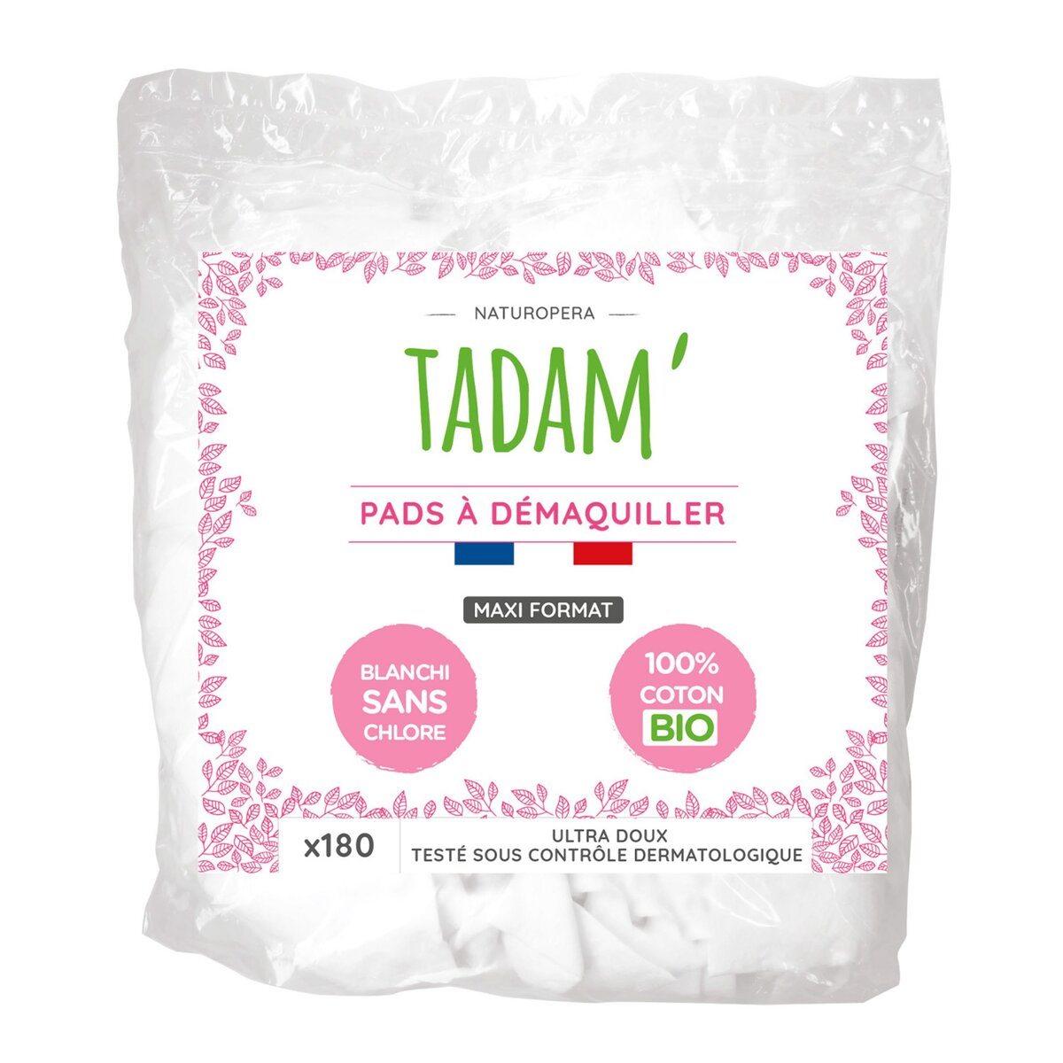 TADAM Pads à démaquiller de coton 100% bio 180 pièces