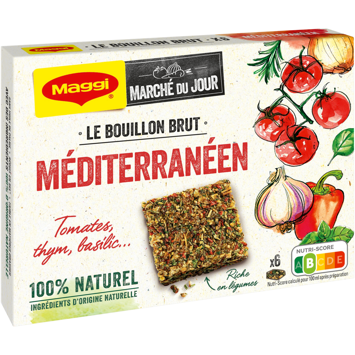 MAGGI Marché du Jour bouillon brut méditerranéen tomate thym et basilic 6 pièces 57g