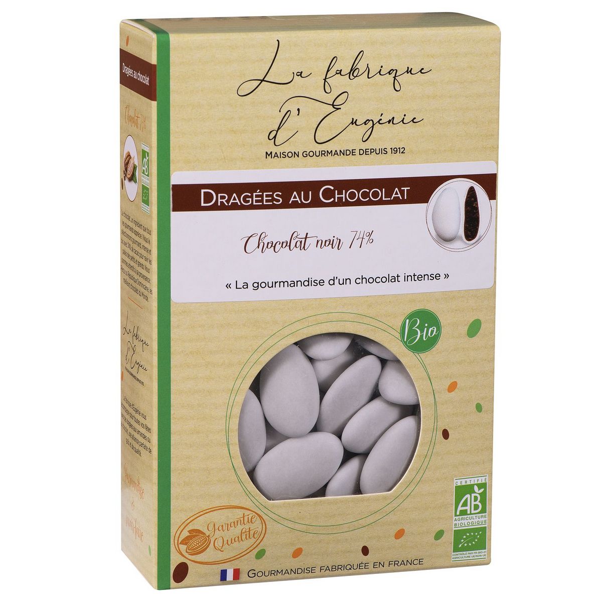 LA FABRIQUE D'EUGENIE Dragées au chocolat noir 74% blanc  500g