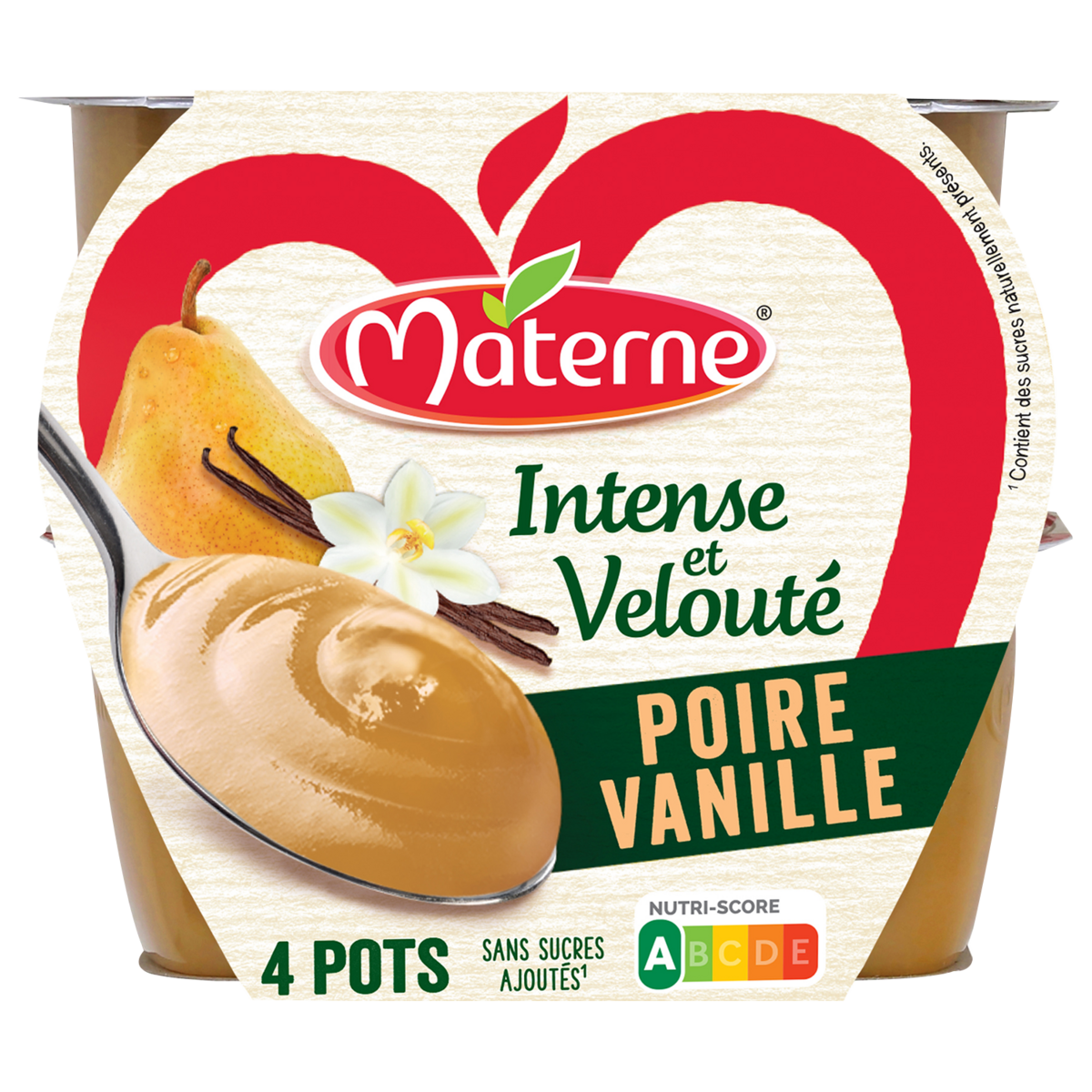 MATERNE Intense et velouté coupelle poire vanille sans sucres ajoutés 4x97g